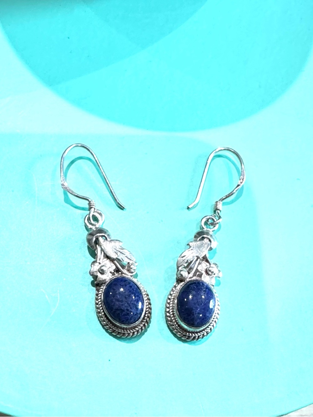 Sterling Silver Lapis Lazuli Floral Drop Earrings